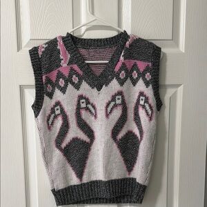 Vintage Pink and Gray Flamingo Pattern Sweater Vest